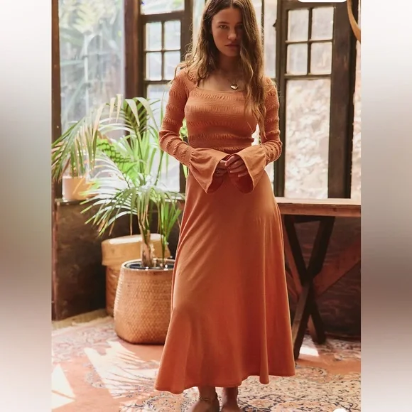 Free People Kiera Midi Dress in Candied Melon, NWT, size M - Picture 1 of 4